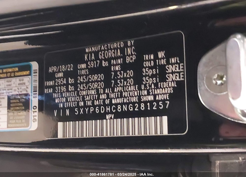 2022 KIA TELLURIDE VIN: 5XYP6DHC8NG281257