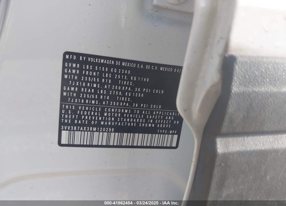 2024 VOLKSWAGEN TIGUAN VIN: 3VV3B7AX3RM120298