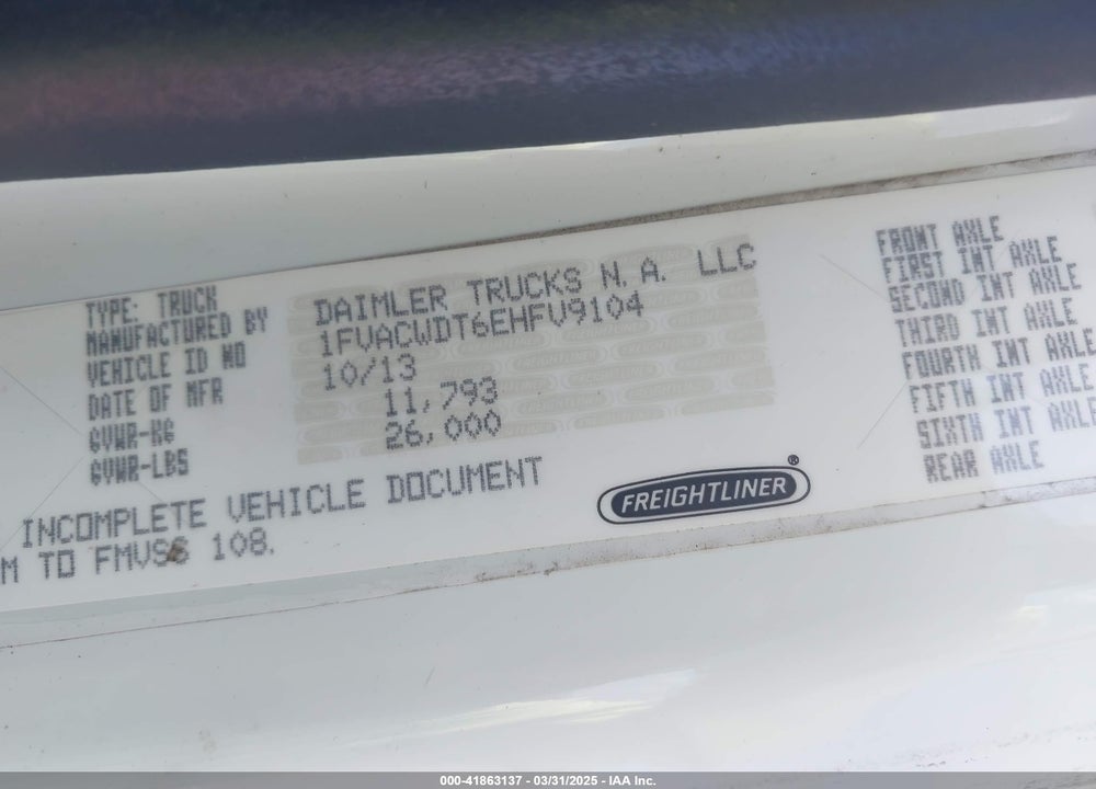 2014 FREIGHTLINER M2 106 MEDIUM DUTY VIN: 1FVACWDT6EHFV9104
