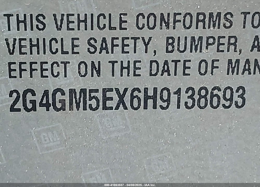 2017 BUICK REGAL VIN: 2G4GM5EX6H9138693