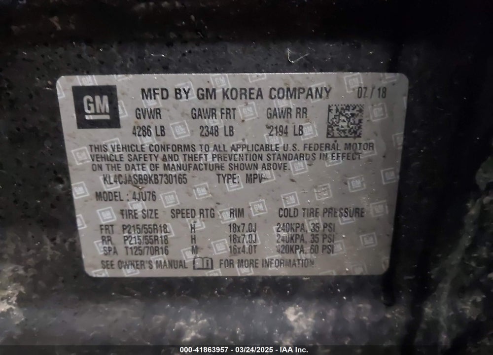 2019 BUICK ENCORE FWD PREFERRED VIN: KL4CJASB9KB730165