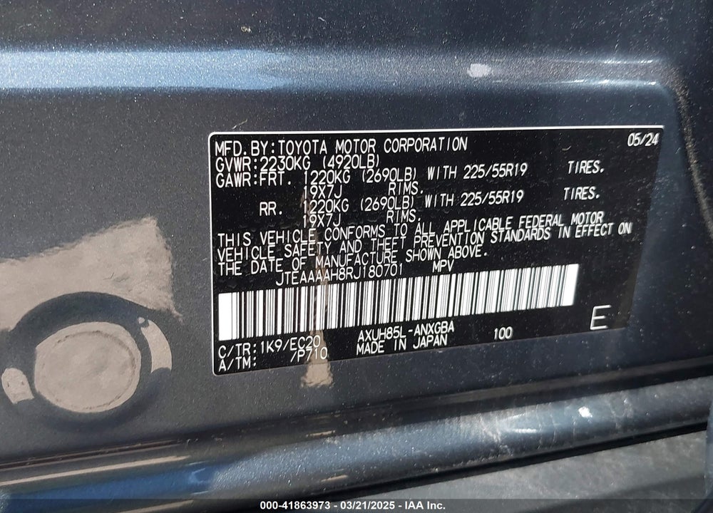 2024 TOYOTA VENZA XLE VIN: JTEAAAAH8RJ180701