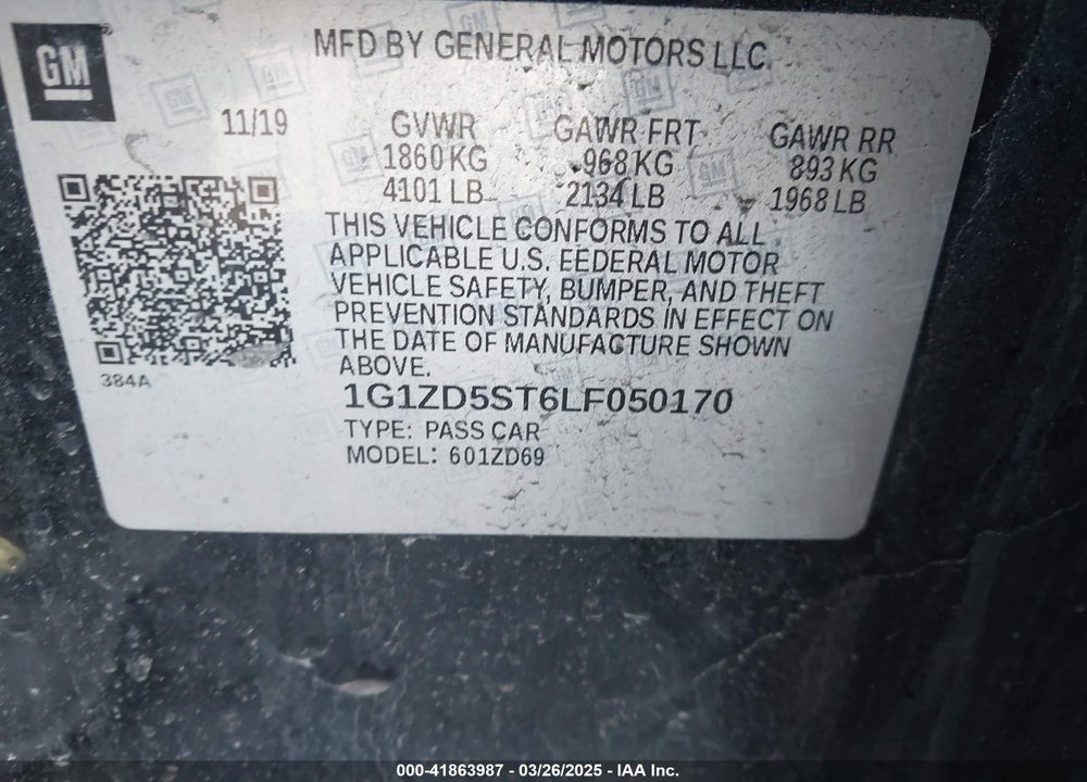 2020 CHEVROLET MALIBU VIN: 1G1ZD5ST6LF050170