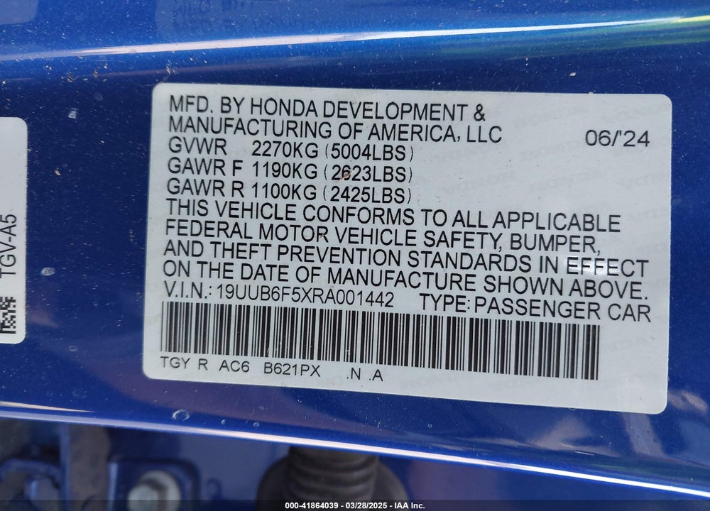 2024 ACURA TLX VIN: 19UUB6F5XRA001442