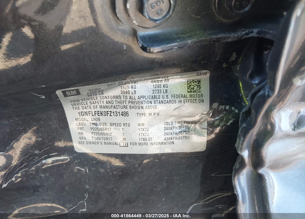2015 CHEVROLET EQUINOX VIN: 1GNFLFEK0FZ131486