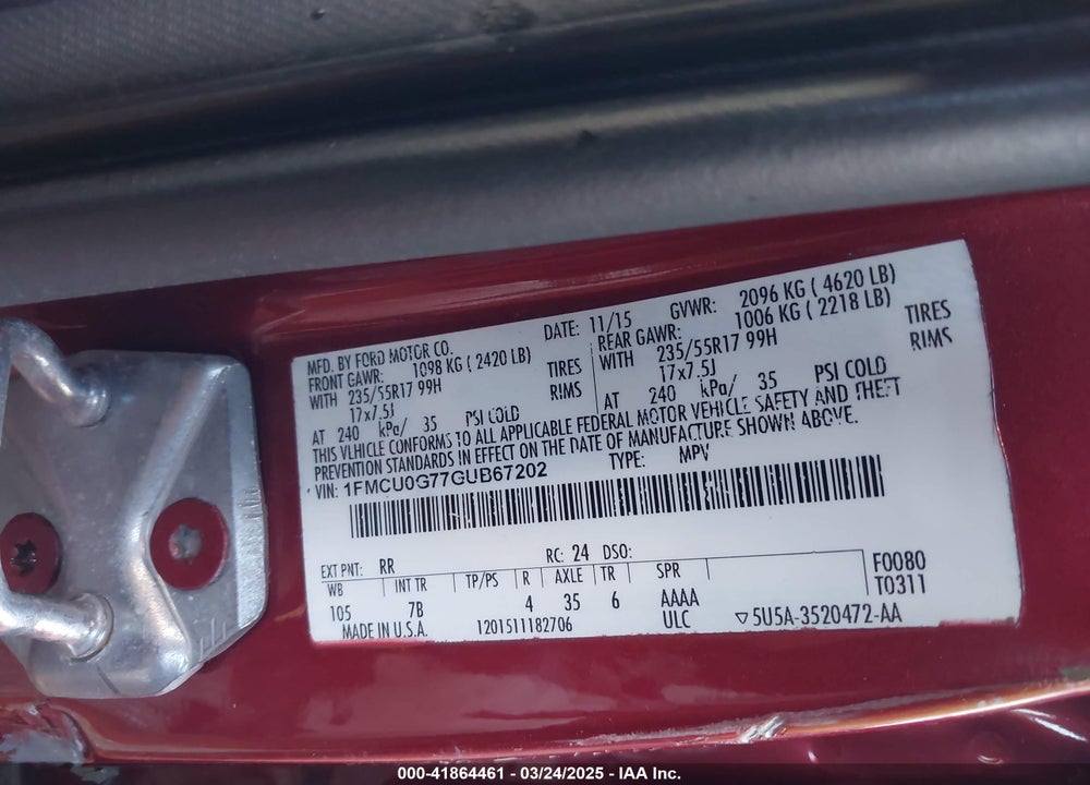 2016 FORD ESCAPE SE VIN: 1FMCU0G77GUB67202
