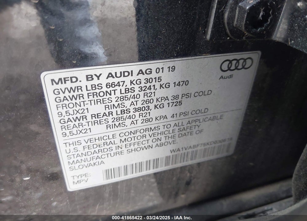 2019 AUDI Q7 VIN: WA1VABF75KD030619