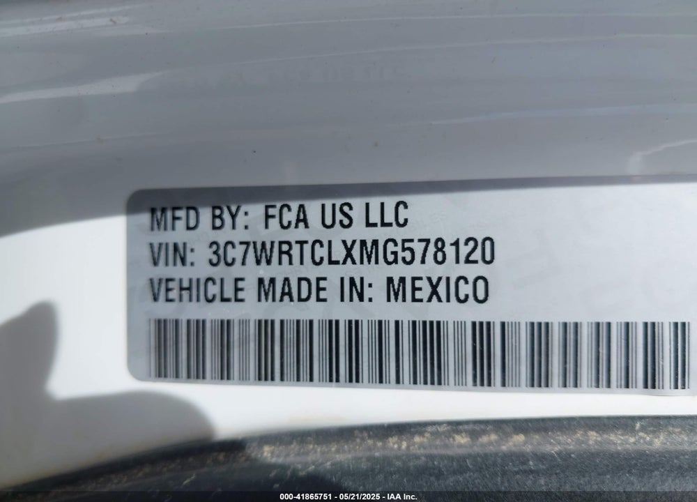 2021 RAM 3500 CHASSIS VIN: 3C7WRTCLXMG578120
