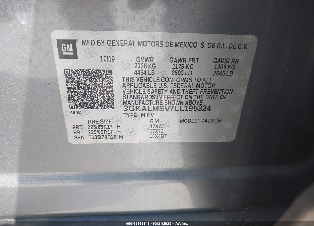 2020 GMC TERRAIN FWD SLE VIN: 3GKALMEV7LL195324