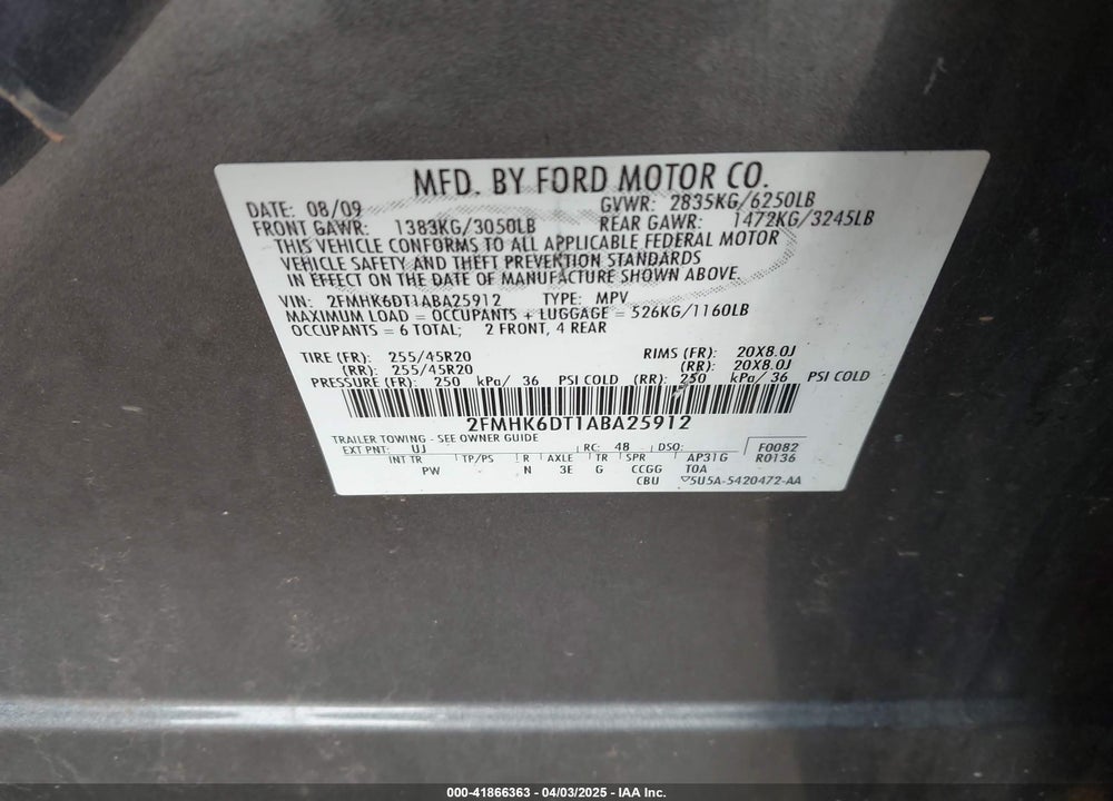2010 FORD FLEX VIN: 2FMHK6DT1ABA25912