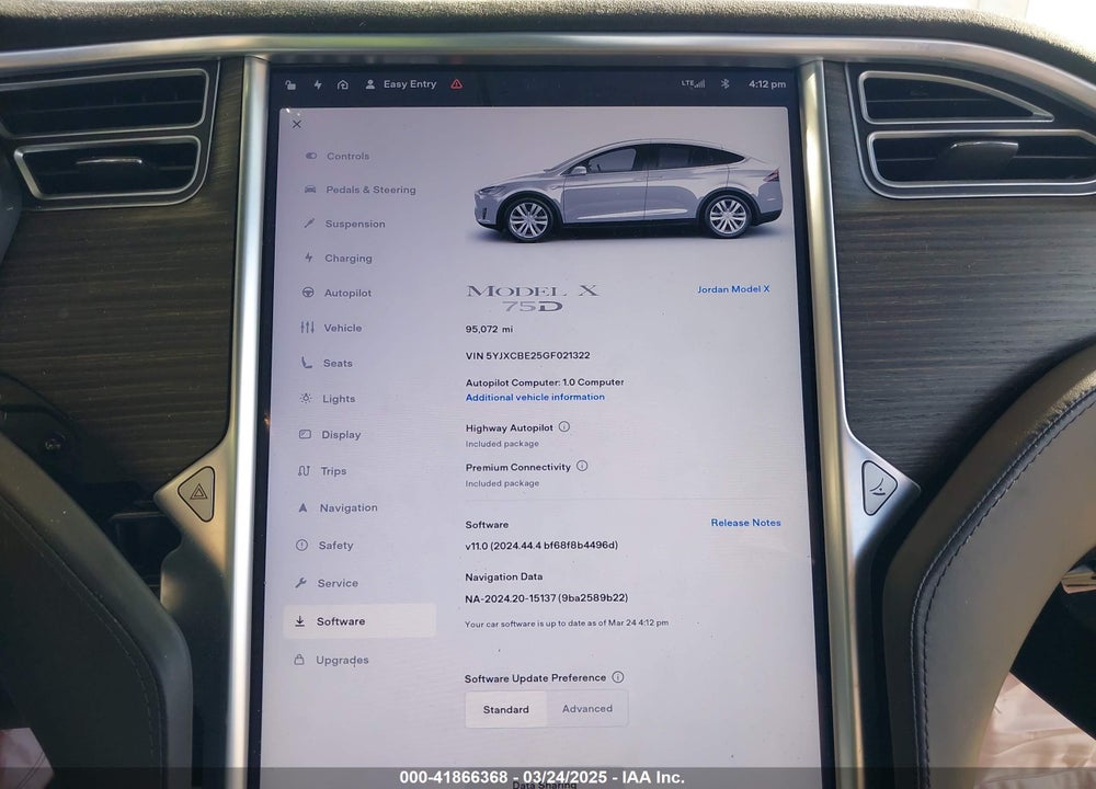 2016 TESLA MODEL X VIN: 5YJXCBE25GF021322