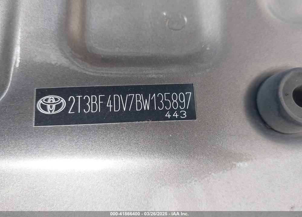 2011 TOYOTA RAV4 VIN: 2T3BF4DV7BW135897