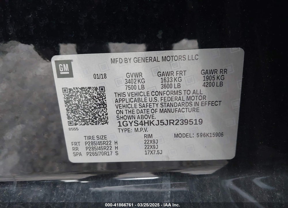 2018 CADILLAC ESCALADE VIN: 1GYS4HKJ5JR239519