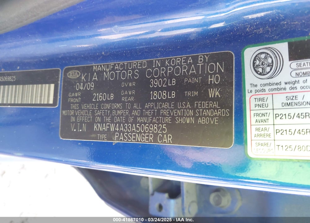 2010 KIA FORTE SX VIN: KNAFW4A33A5069825