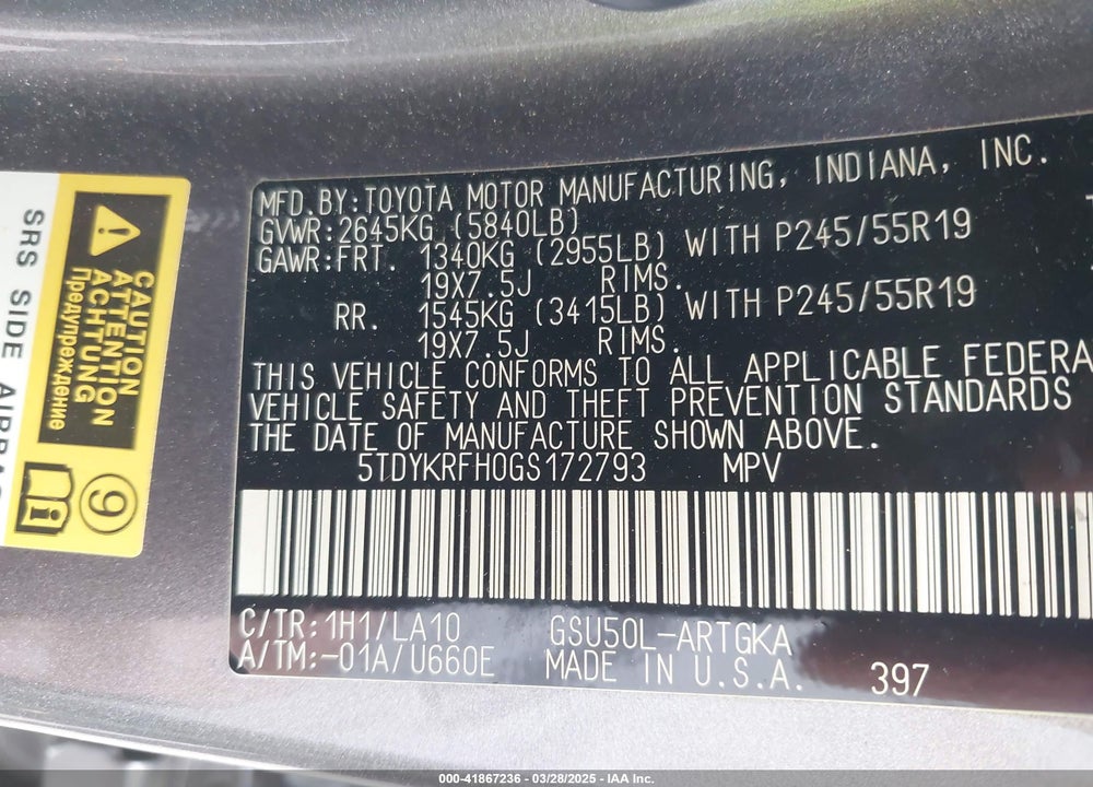 2016 TOYOTA HIGHLANDER LIMITED V6 VIN: 5TDYKRFH0GS172793
