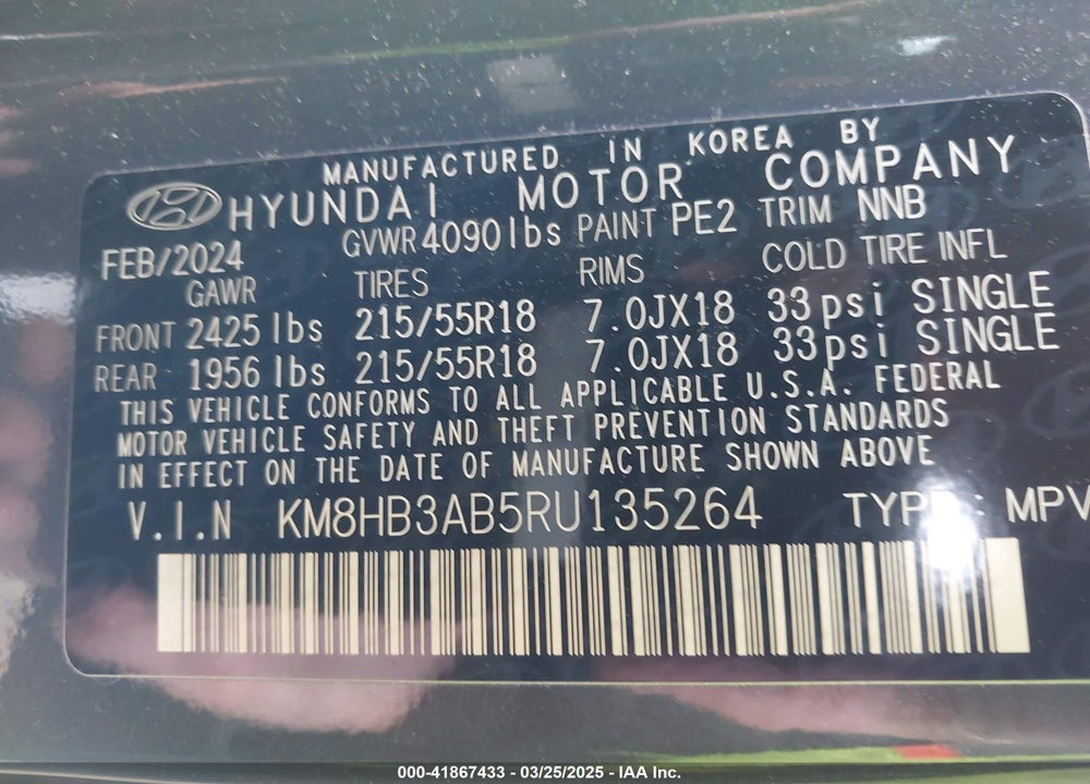 2024 HYUNDAI KONA VIN: KM8HB3AB5RU135264
