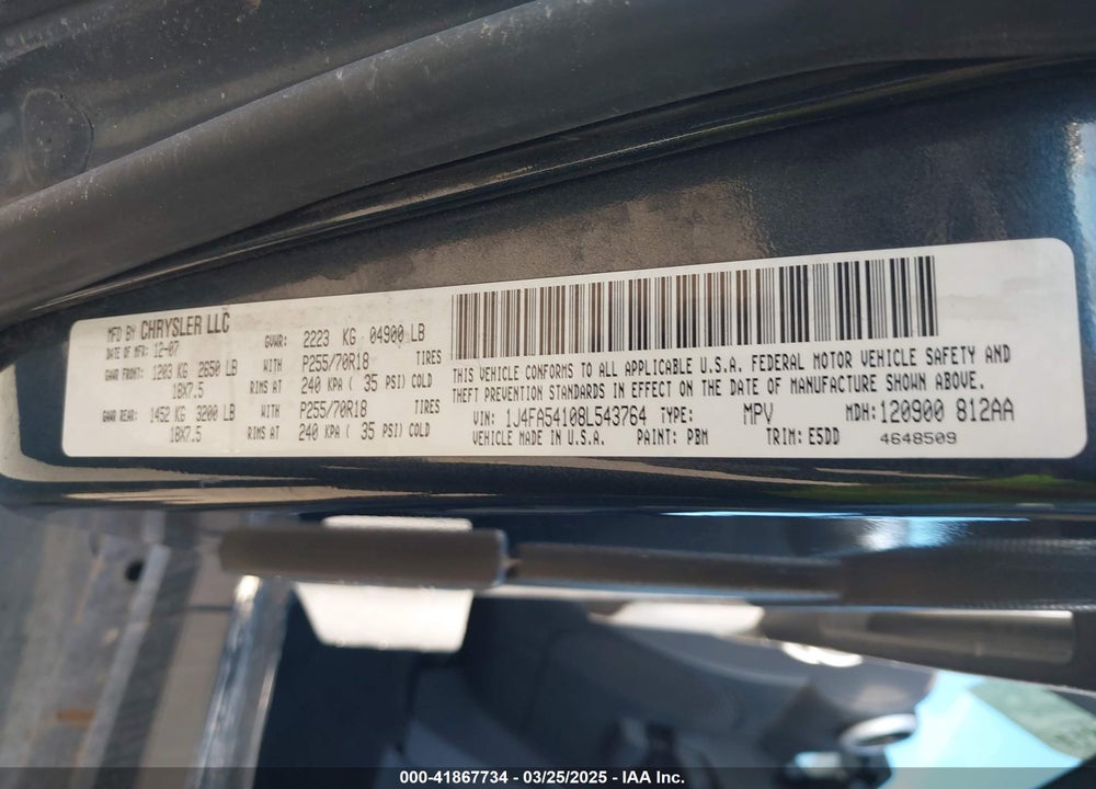 2008 JEEP WRANGLER SAHARA VIN: 1J4FA54108L543764