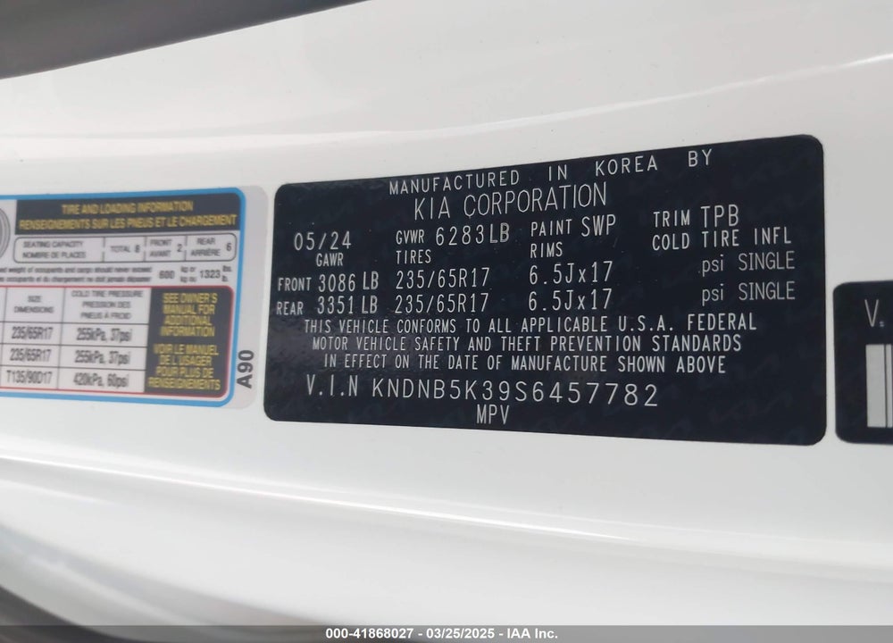 2025 KIA CARNIVAL MPV LXS VIN: KNDNB5K39S6457782