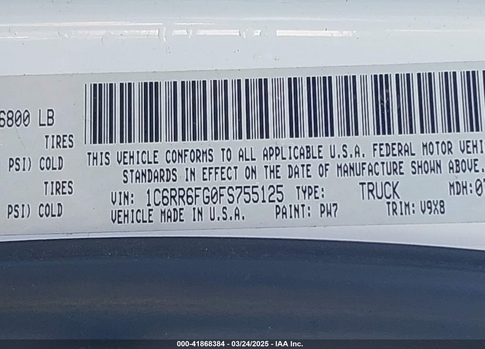 2015 RAM 1500 VIN: 1C6RR6FG0FS755125