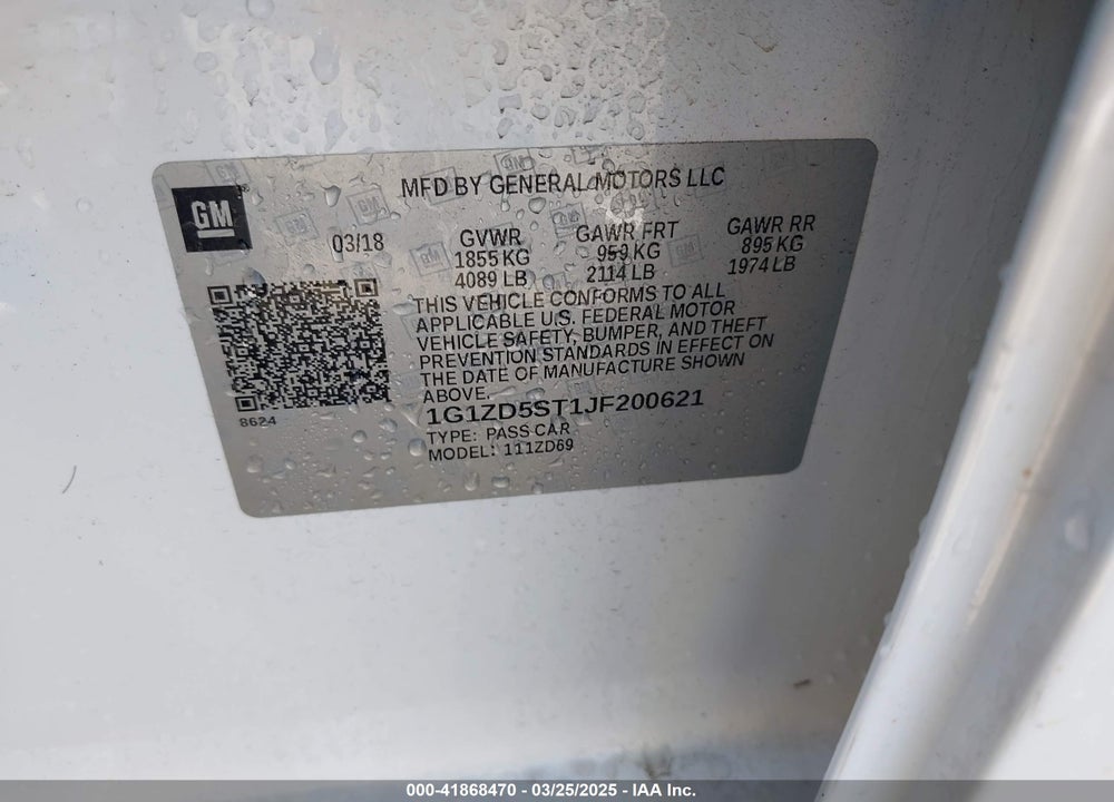 2018 CHEVROLET MALIBU VIN: 1G1ZD5ST1JF200621