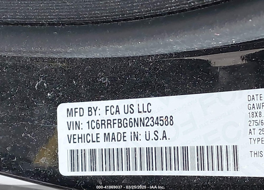 2022 RAM 1500 VIN: 1C6RRFBG6NN234588
