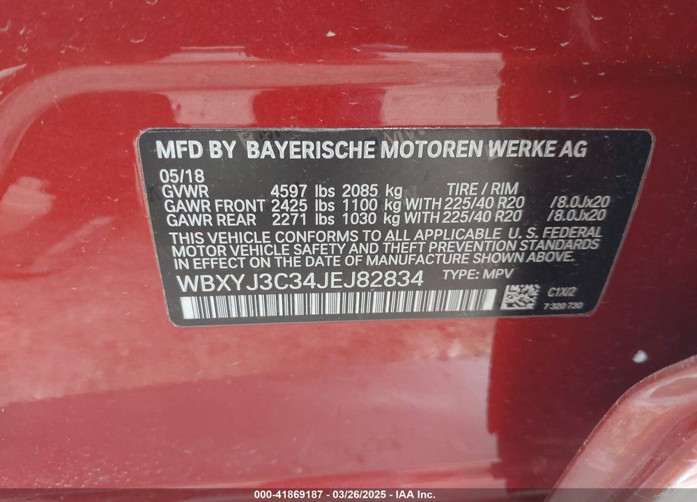 2018 BMW X2 VIN: WBXYJ3C34JEJ82834