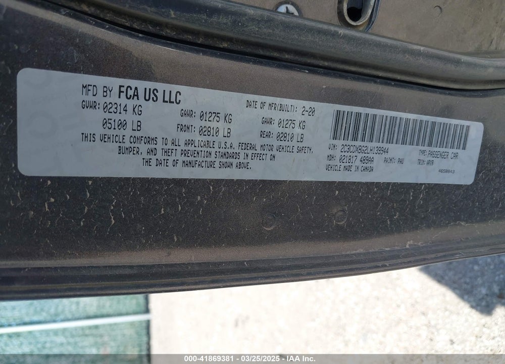 2020 DODGE CHARGER VIN: 2C3CDXBG2LH139944