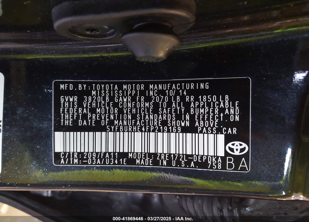 2015 TOYOTA COROLLA VIN: 5YFBURHE4FP219169