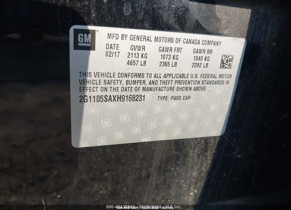 2017 CHEVROLET IMPALA VIN: 2G1105SAXH9168231