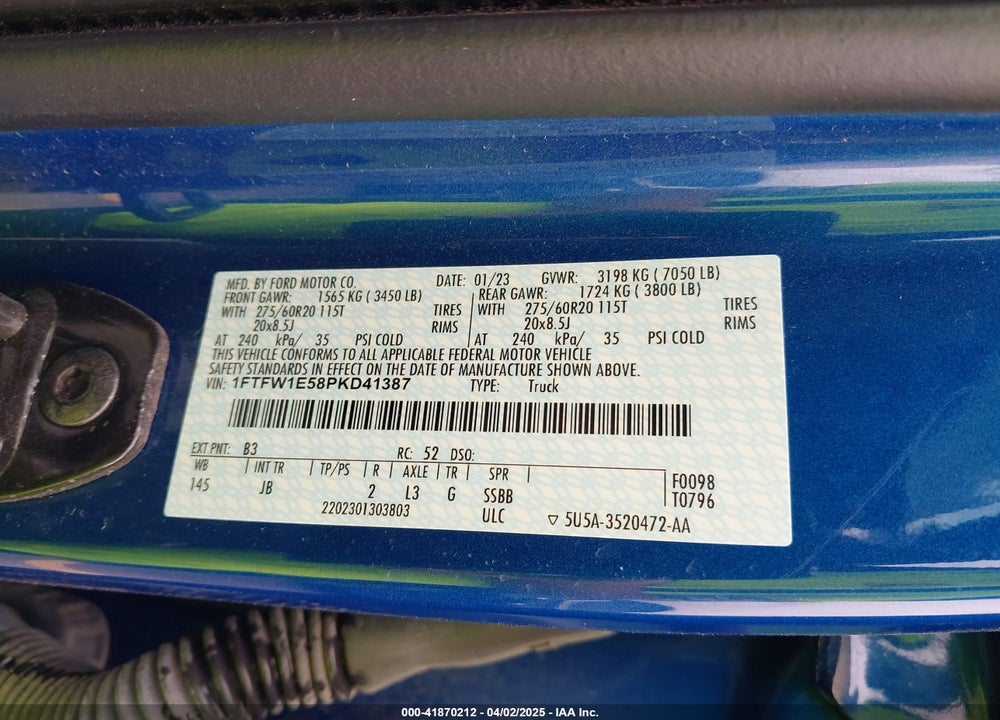 2023 FORD F-150 XL VIN: 1FTFW1E58PKD41387