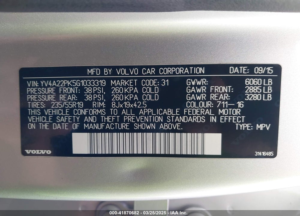 2016 VOLVO XC90 T6 MOMENTUM VIN: YV4A22PK5G1033319