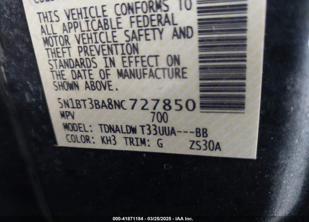2022 NISSAN ROGUE VIN: 5N1BT3BA8NC727850