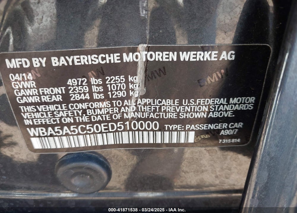 2014 BMW 528I VIN: WBA5A5C50ED510000