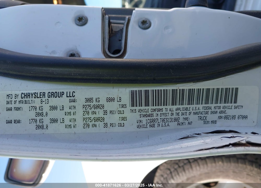 2014 RAM 1500 BIG HORN VIN: 1C6RR7LT0ES131802