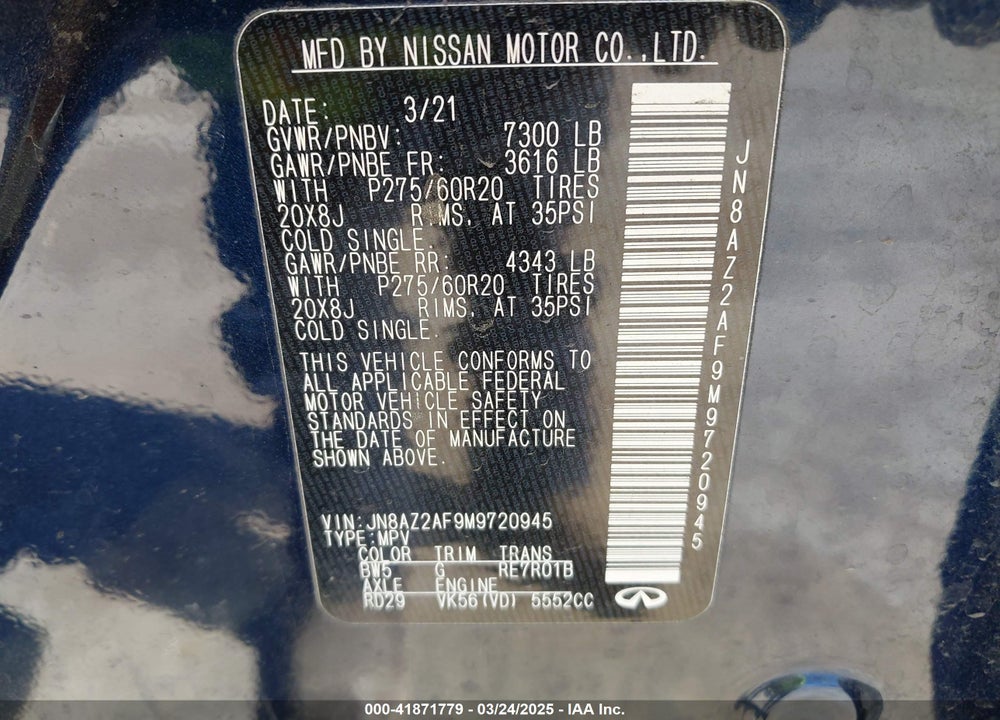 2021 INFINITI QX80 LUXE VIN: JN8AZ2AF9M9720945