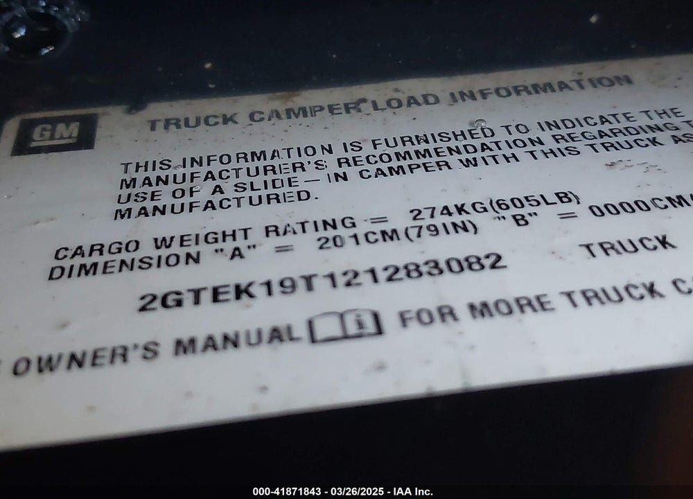 2002 GMC SIERRA 1500 SLE VIN: 2GTEK19T121283082
