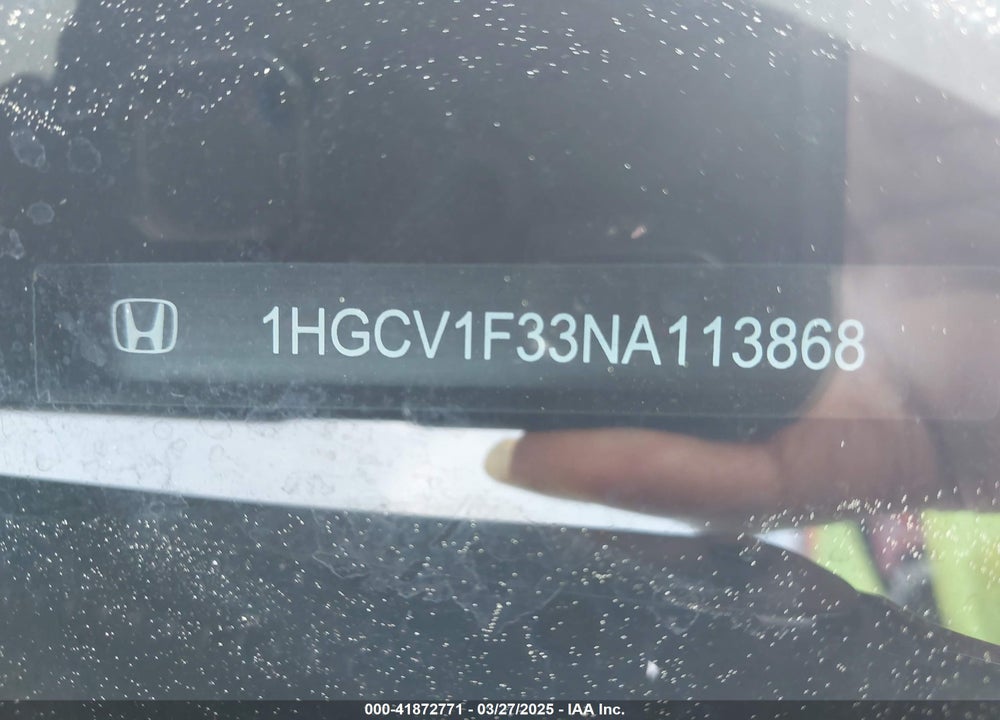 2022 HONDA ACCORD VIN: 1HGCV1F33NA113868