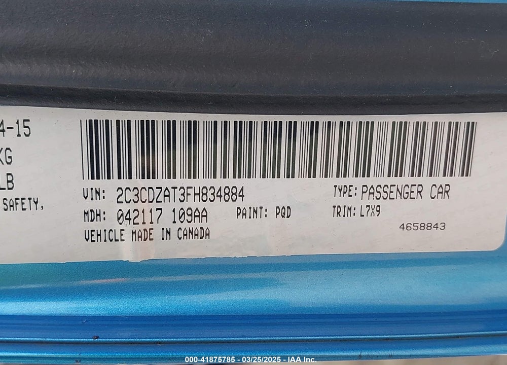 2015 DODGE CHALLENGER VIN: 2C3CDZAT3FH834884