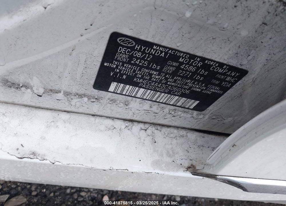 2012 HYUNDAI SONATA HYBRID VIN: KMHEC4A43CA060306