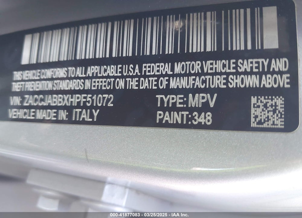 2017 JEEP RENEGADE LATITUDE FWD VIN: ZACCJABBXHPF51072