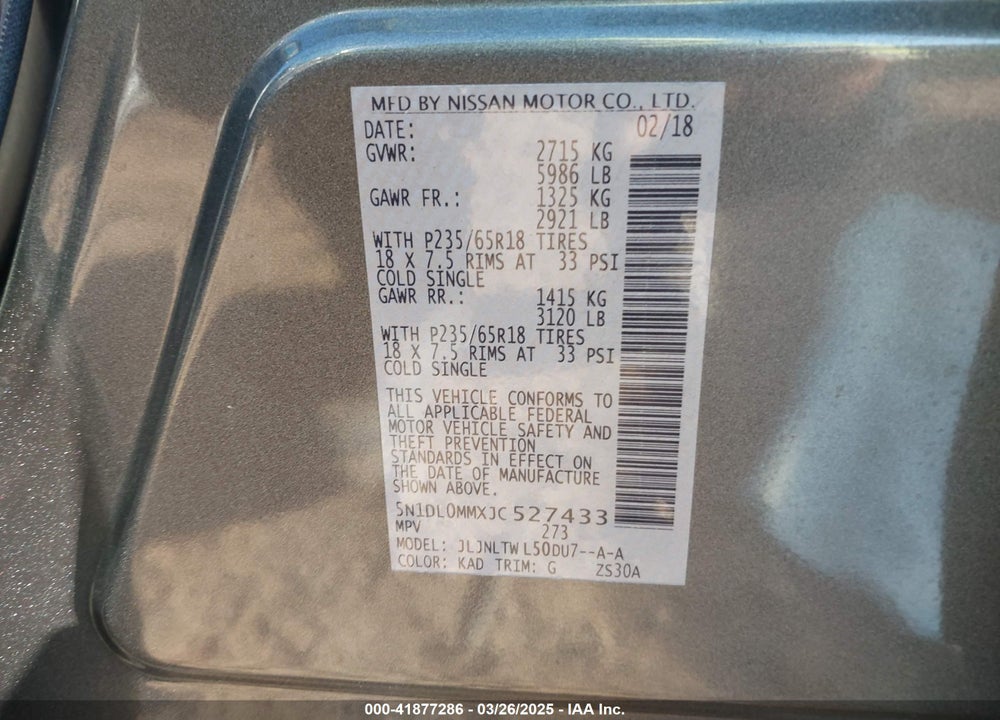 2018 INFINITI QX60 VIN: 5N1DL0MMXJC527433