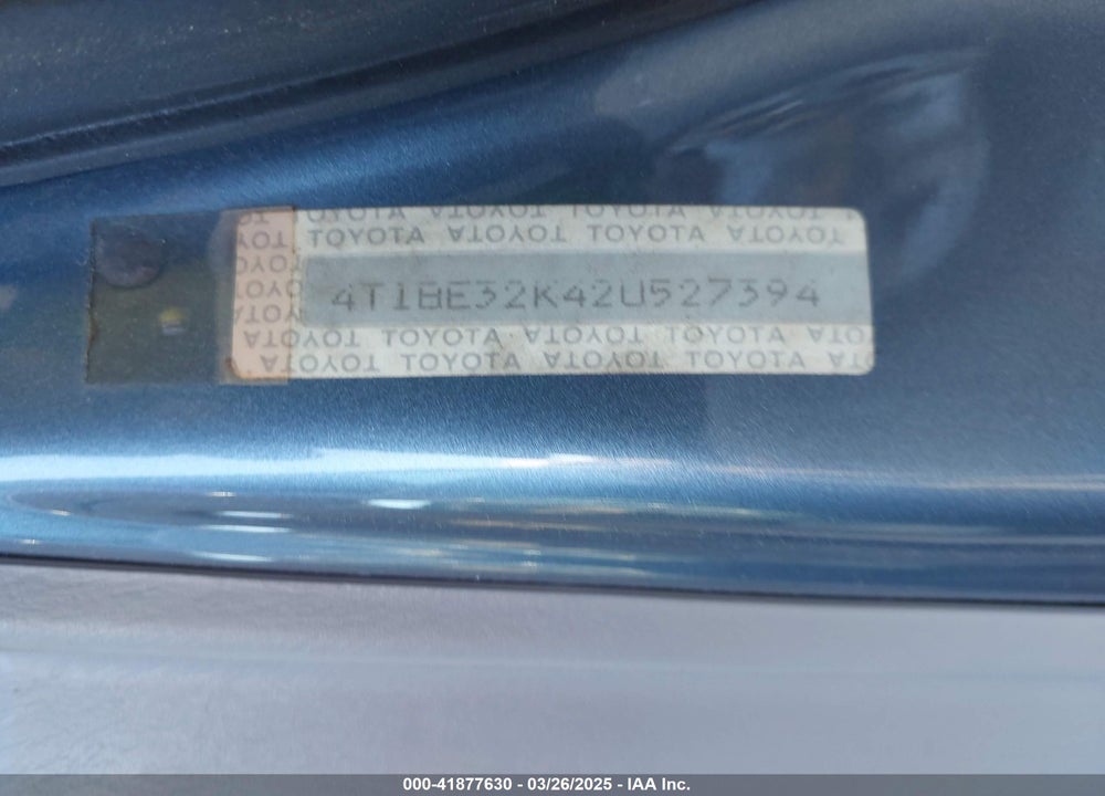 2002 TOYOTA CAMRY LE VIN: 4T1BE32K42U527394