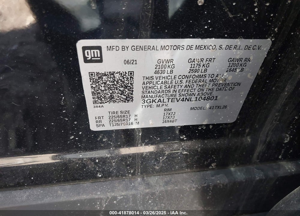 2022 GMC TERRAIN AWD SLE VIN: 3GKALTEV4NL104801