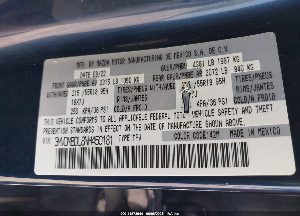 2022 MAZDA CX-30 VIN: 3MVDMBDL8NM450181