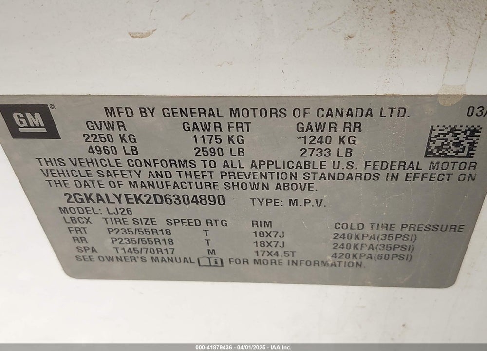 2013 GMC TERRAIN VIN: 2GKALYEK2D6304890