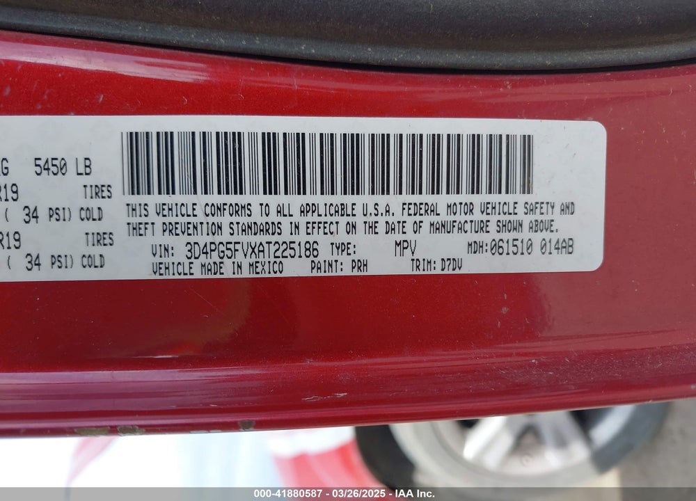 2010 DODGE JOURNEY VIN: 3D4PG5FVXAT225186