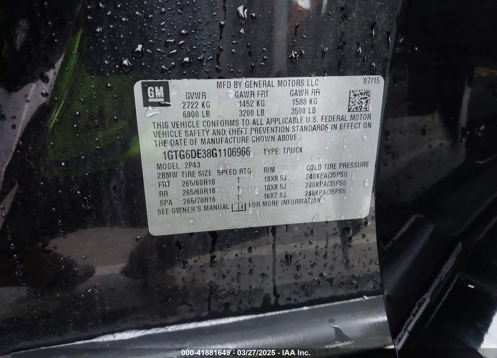 2016 GMC CANYON SLT VIN: 1GTG6DE38G1106966