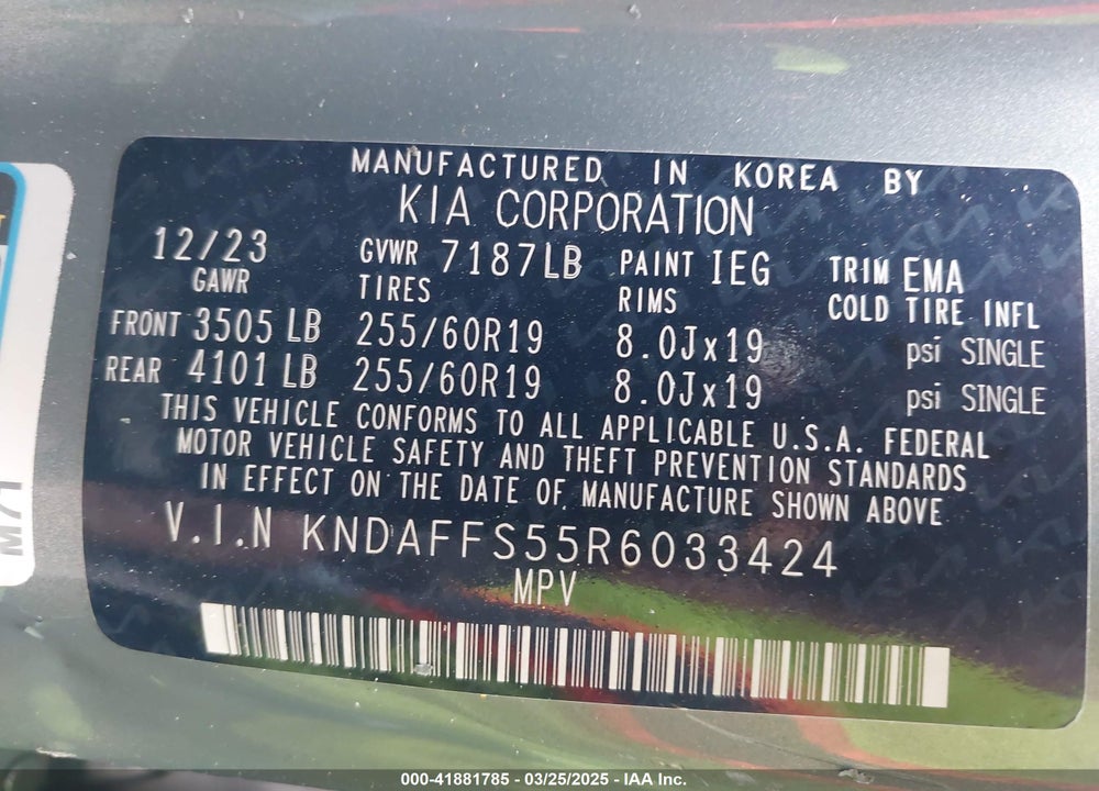 2024 KIA EV9 VIN: KNDAFFS55R6033424