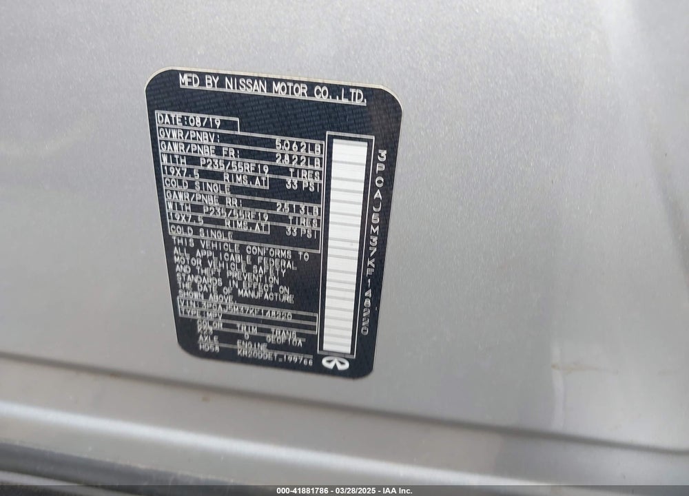 2019 INFINITI QX50 LUXE VIN: 3PCAJ5M37KF148220