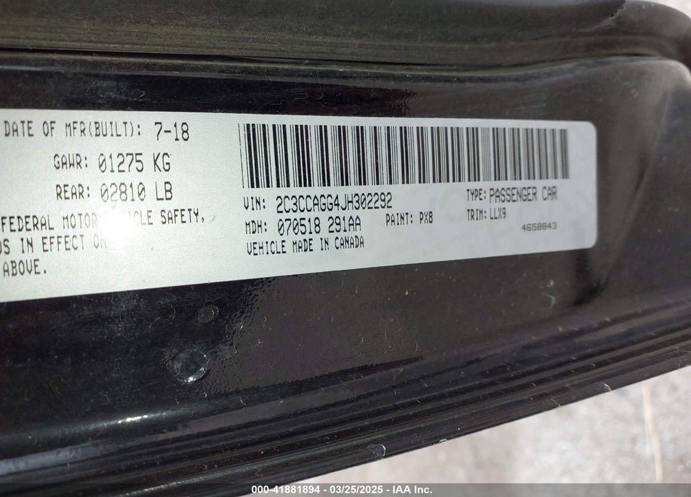 2018 CHRYSLER 300 VIN: 2C3CCAGG4JH302292